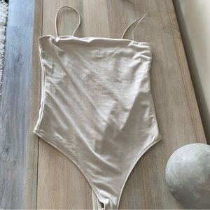 Abercrombie & Fitch Soft AF Spaghetti Ivory Bodysuit